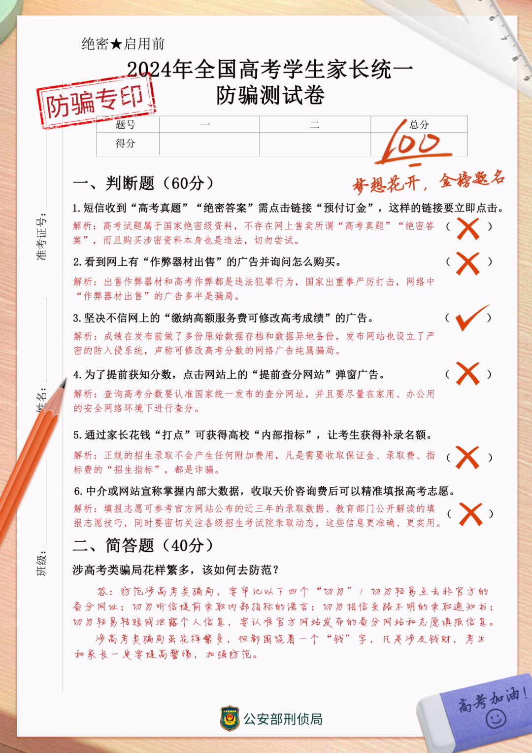 高考作弊，成绩为0？收到这种短信赶紧删除！